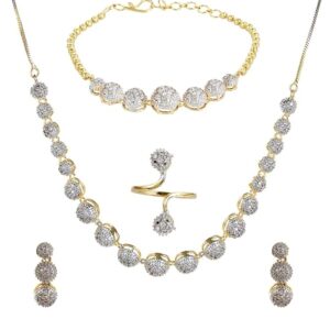youbella jewellery set for women american diamond combo of choker necklace set with earrings, bracelet and ring for girls and women